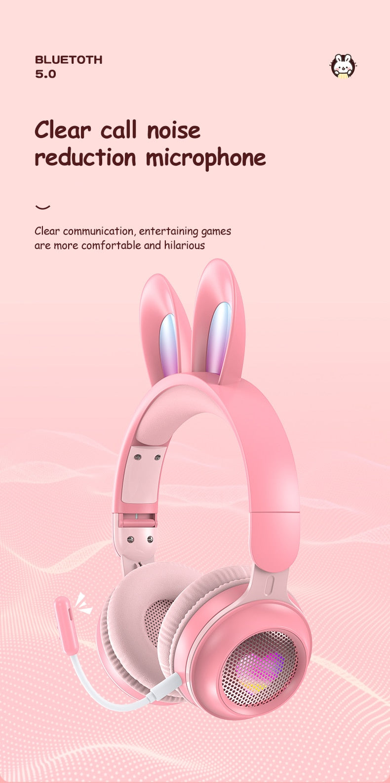 Rabbit Ear Headphones Wireless Luminous Extendable Wheat Headphones